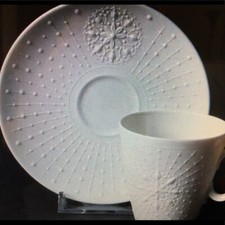 Vintage Flat Demitasse Cup  Saucer Set in White Dimension