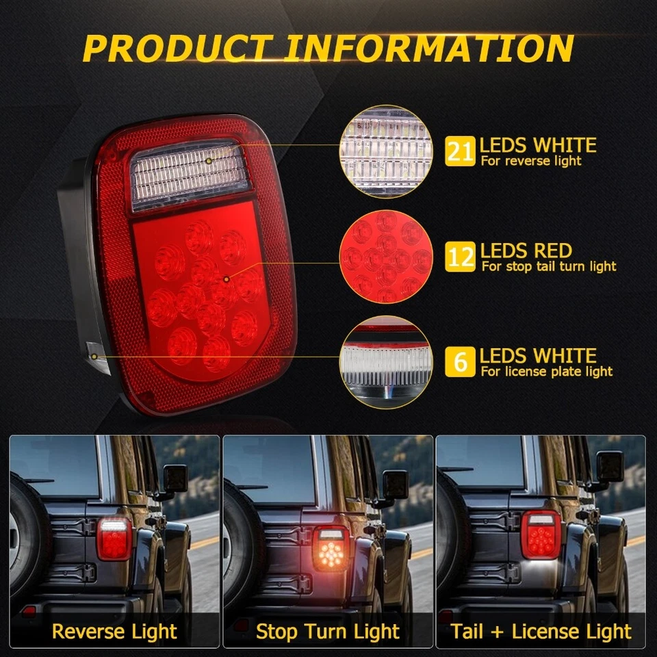 Pair For Jeep Wrangler TJ CJ 76-06  LED Tail Lights Stop Reverse Rear Brake Lamp - image 2 of 4