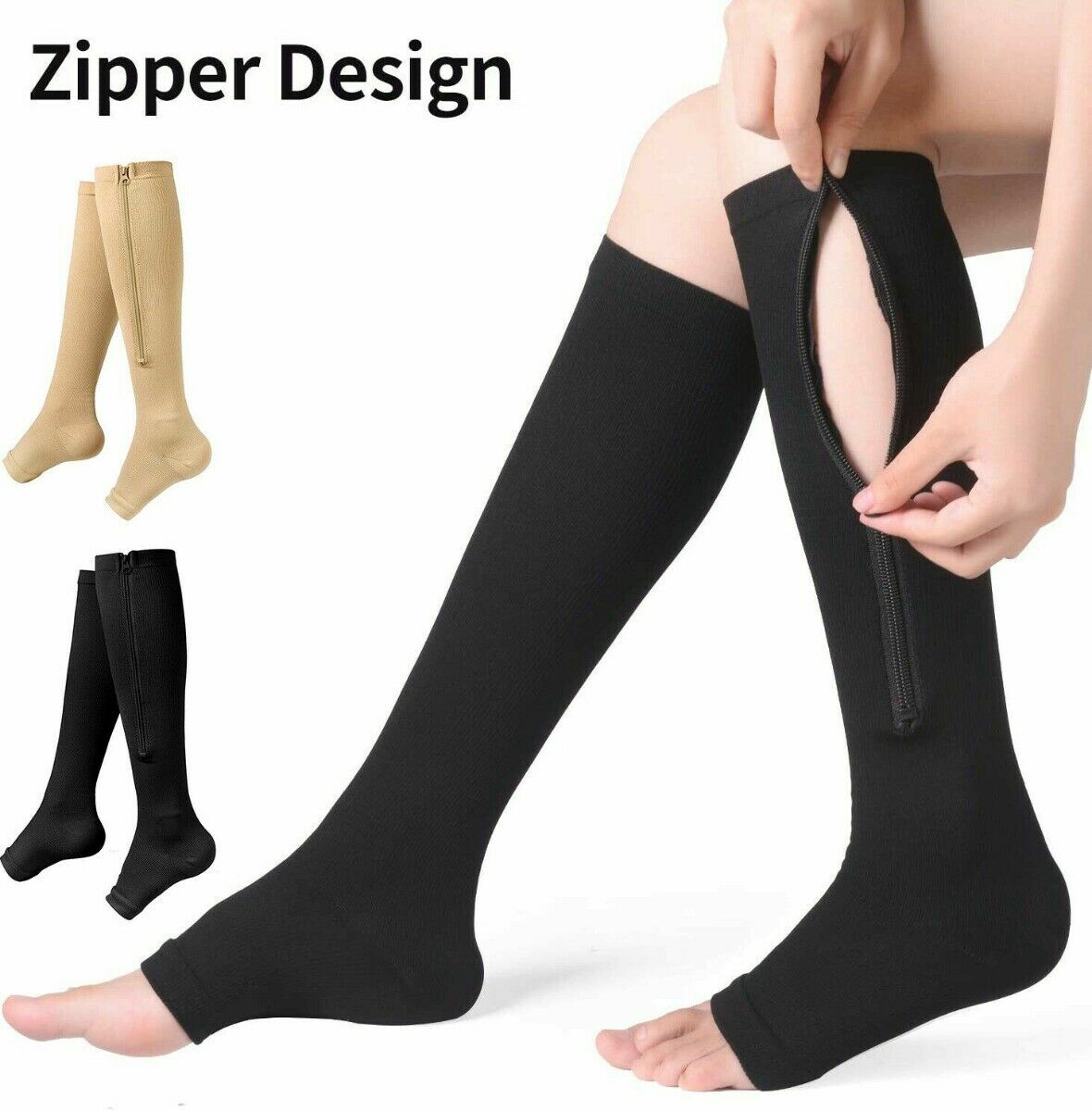 Medias Calcetines De Compresion Para Hombres Y Mujeres Con Cremallera 20-30  Mmhg