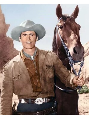Clint Walker lächelnde Pose mit seinem Pferd Brandy als Cheyenne 1955 TV 4x6 Foto