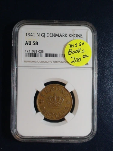 1941 N GJ DENMARK KRONE NGC AU58 1K Coin PRICED TO SELL RIGHT NOW!