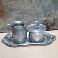 Vintage BW Buenilum Aluminum Sugar Creamer Set with Tray