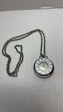 Vintage Silver Tone Pocket Watch Pendant Necklace