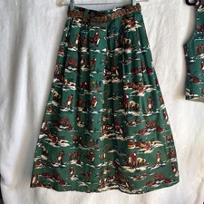 Christmas Skirt & Vest, Vintage Western Santa Cowboy  & Reindeer by Sharon Young