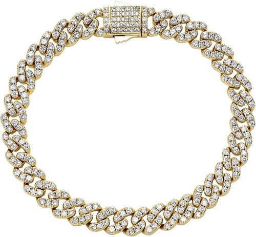 Chunky 14K Gold Cuban Link Anklet with Iced Faux Diamonds - 9 Inch Beauty - Picture 3 of 11