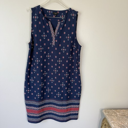 Talbots Sleeveless Cotton Shift Dress Size XL P Blue Geo Floral Print Pullover - Picture 6 of 6