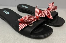 Oka B OkaBee Slip On Sandals Women's Flip Flops Shoes Black With Bow Size M/L