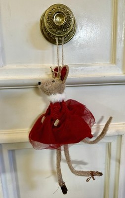 Large Felted Ballerina Mouse Christmas Ornament Tiara Burgundy Tutu 10  Tall