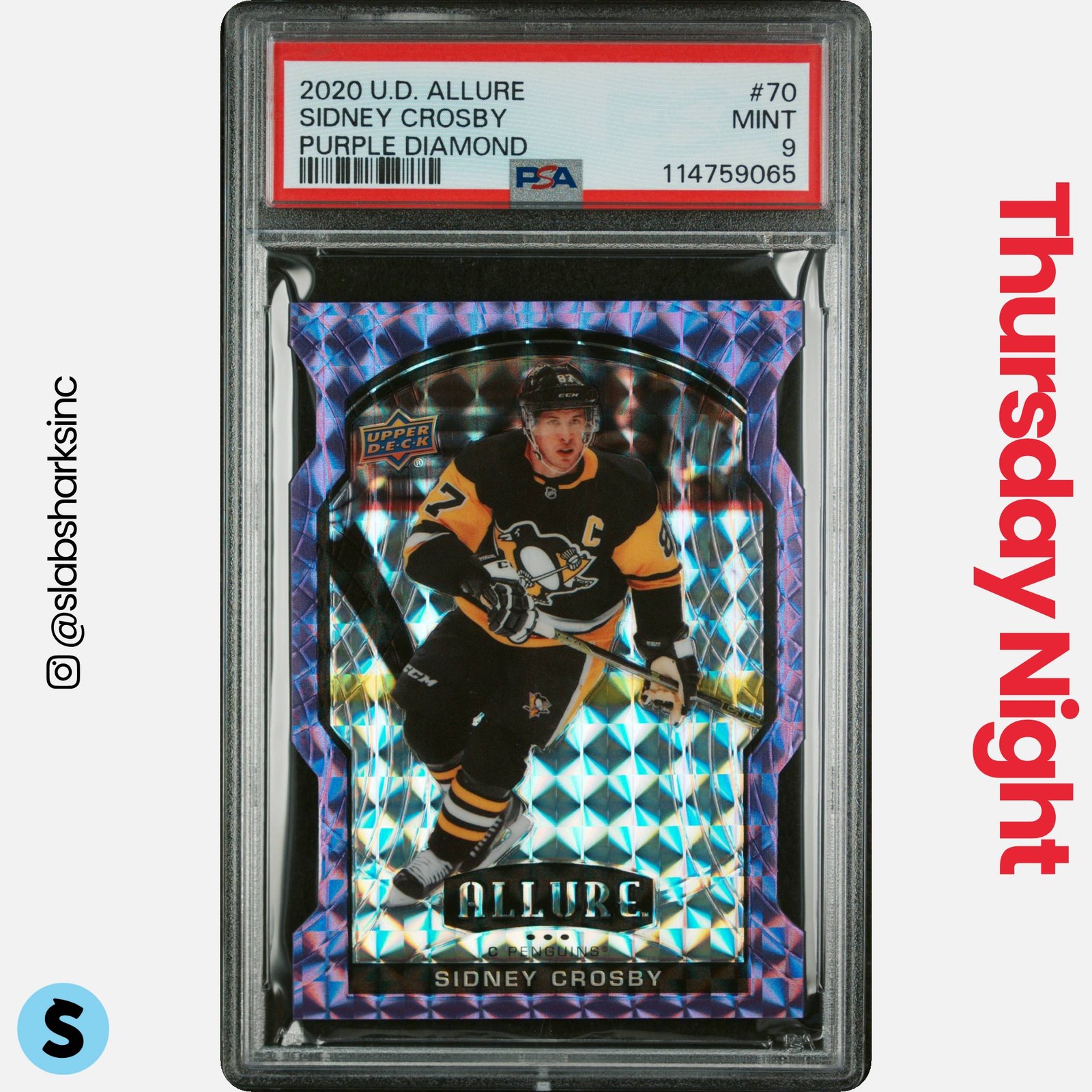2020 UPPER DECK ALLURE #70 SIDNEY CROSBY PURPLE DIAMOND /10 PSA 9