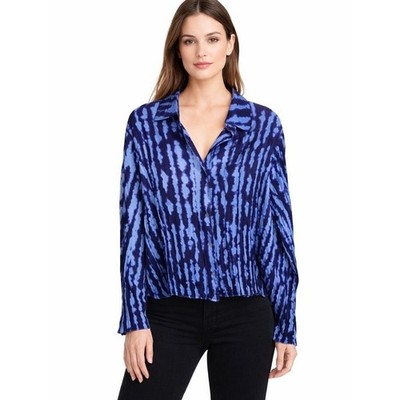 Mango Blue Tie Dye Pleated Button Down Shirt Relaxed Fit Size 6 NWT