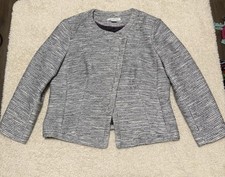Liz Claiborne Womens Blazer Sz M Black White Gold Accents ButtonTop Jacket Lined
