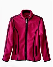 Eddie Bauer Women s Large Pink Fleece Jacket Full Zip Black Trim Soft Warm