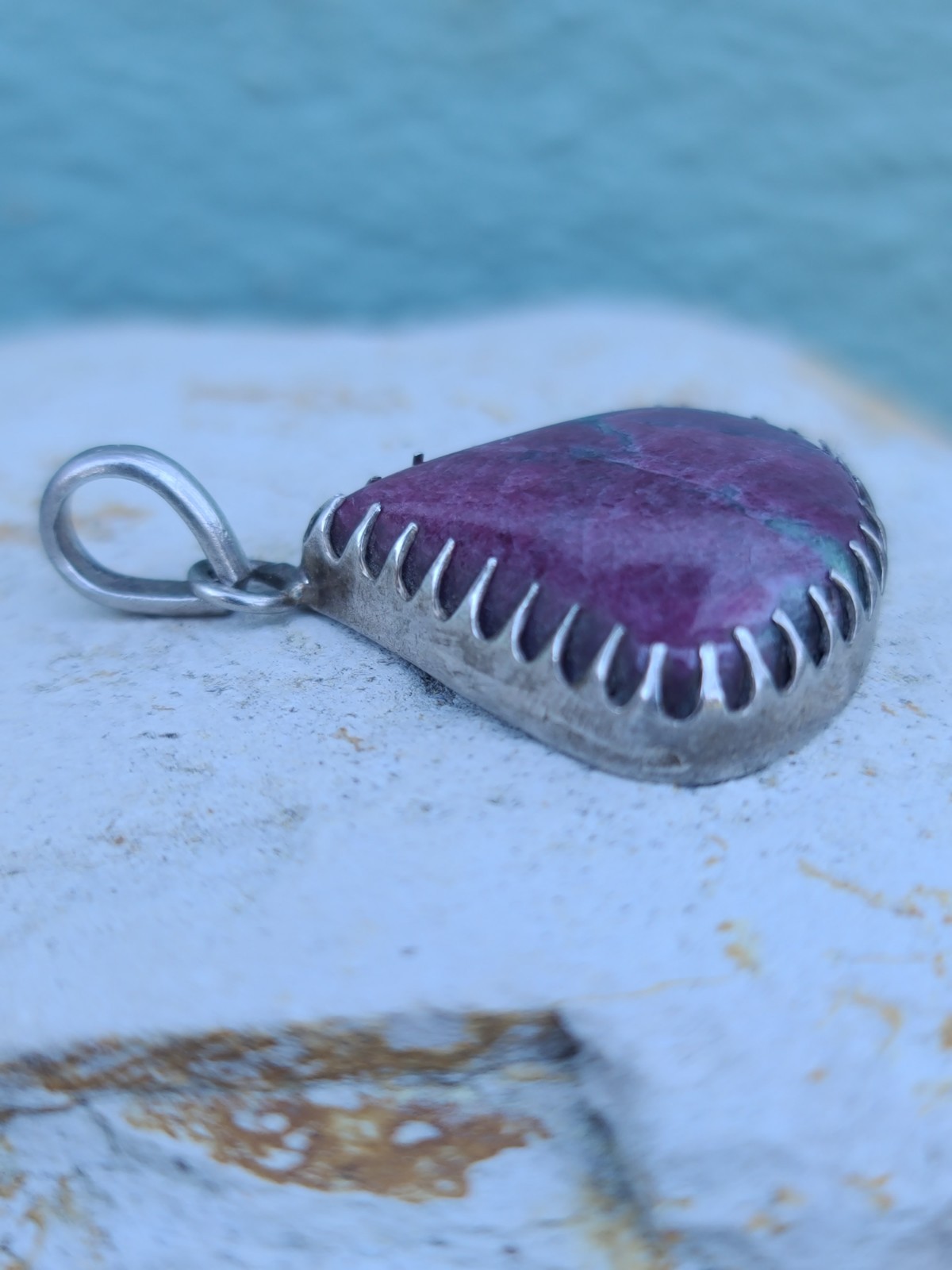 VTG Sterling 925 Solid Silver Ruby Zoisite Gemsto… - image 8