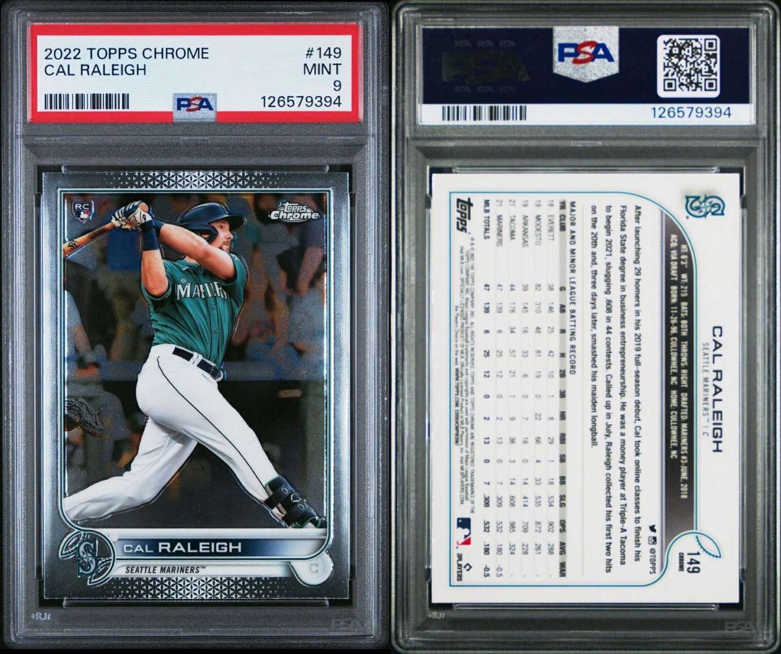 Cal Raleigh RC #149 - 2022 Topps Chrome - PSA 9 MINT