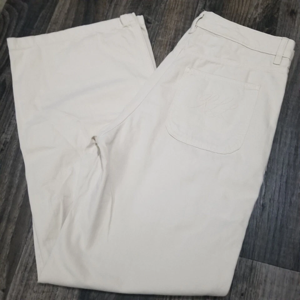 Pantalones de mezclilla para mujer Lauren Ralph Lauren florales tiro alto pierna ancha talla 10 etiqueta negra Foto 2 de 4