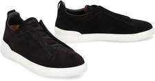 ZEGNA Triple Stitch Sneakers Black Suede Leather Men  s Size US 10.5 UK 9.5