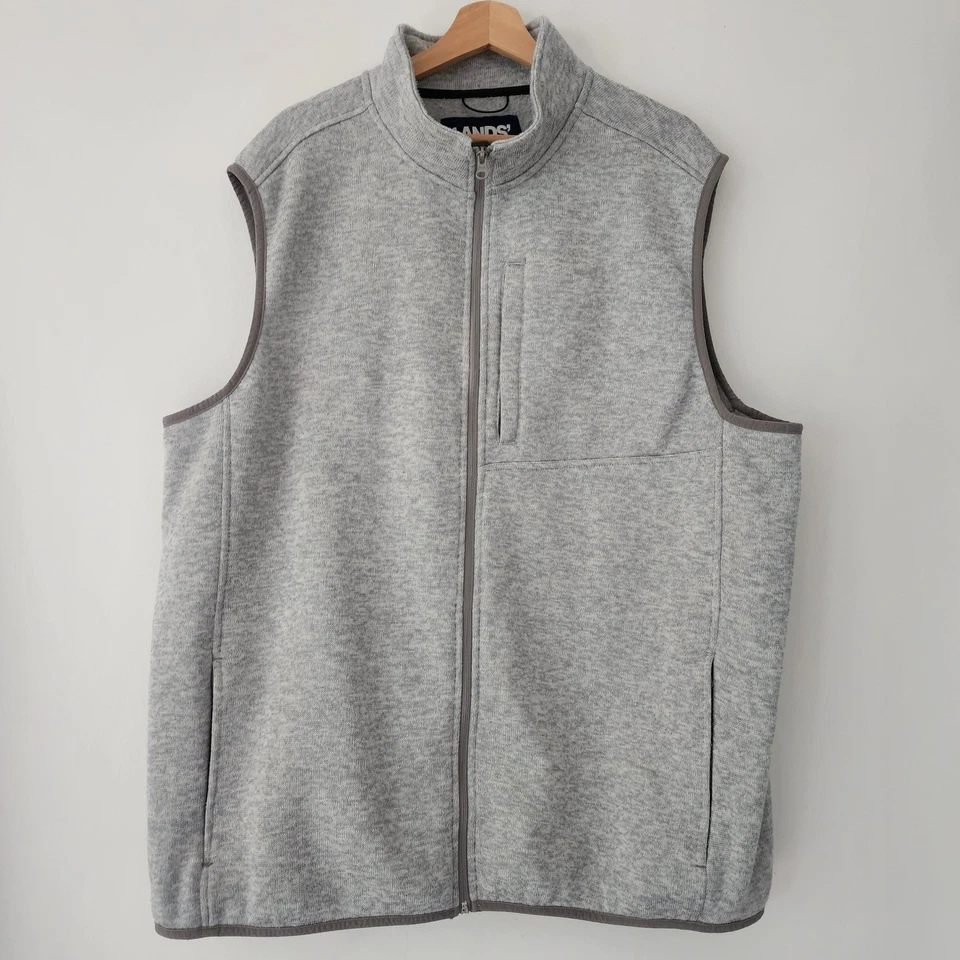 Lands End мужской XXLT серый флисовый жилет на молнии без рукавов открытый повседневный - Изображение 2 из 4