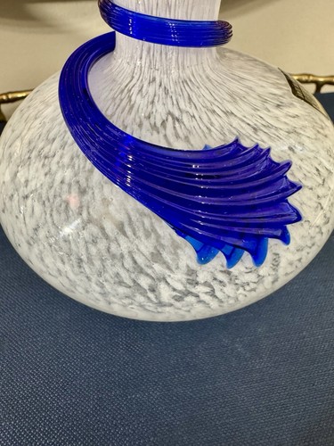 Vintage Murano Arte Linea Mary Kristall Glas Vase Kobaltblau Weiß Mundgeblasen Italy - Bild 8 von 20