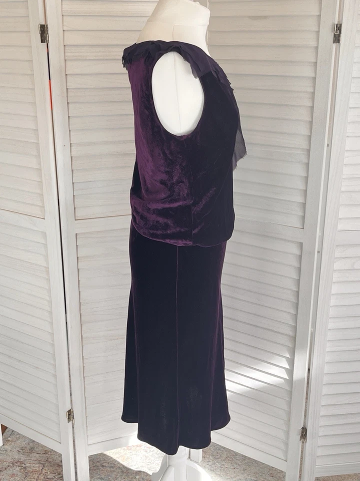 Philosophy di Alberta Ferretti Púrpura Seda Terciopelo Midi Dos Piezas Talla 12 Noche Foto 3 de 4