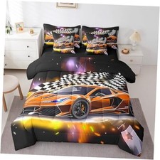 Orange Racing Car 7 Piece Bedding Set Size Extreme Sport Queen Black Orange