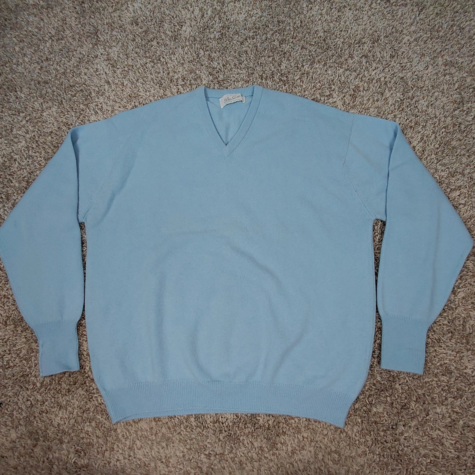 Peter Scott Lambswool Sweater Mens Size 46 Light Blue New Pure Wool V-Neck