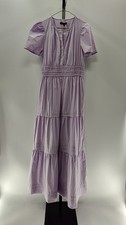Quince Women 100% Organic Cotton Poplin Smocked Midi Dress Pastel Lilac S