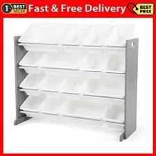 Humble Crew Supersized Toy Storage Organizer with 16 Removable Bins, Grey/Whi...