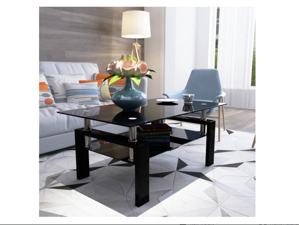 Mesa De Centro Para Sala Cristal Vidrio 2 Niveles Modernas Con Patas Metal NUEVO - Изображение 4 из 4