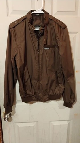 Members Only Men's Brown Bomber Jacket M Full Zip Stand-Up Collar Logo - product listing photo