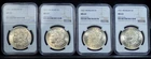 LOT OF (4) 1921 MORGAN DOLLARS NGC MS 63 ALL FLASHY WHITE FROSTED LUSTER, JUST