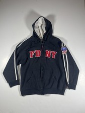 FDNY Mens Fire Department City of New York Navy Blue Zip Up Cotton Hoodie Size M