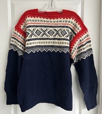 VTG Norse Knits Fair Isle Sweater Norway Made Hand Knit Mens L Wool Ski 1960  s
