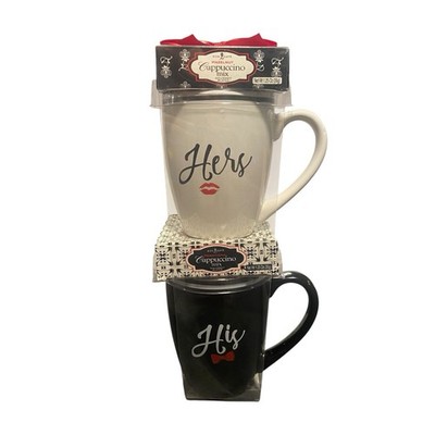 ''His & Hers'' Collectible Cappuccino Oversized Mug Set Black Cappuccino Mix