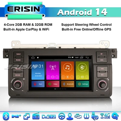 Android 14 DAB+ Autoradio CarPlay pour BMW Série 3 M3 E46 318 320 Rover 75 MG ZT - Photo 1/4