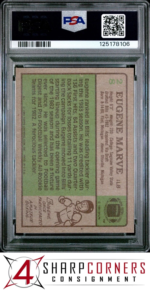 1984 TOPPS #28 EUGENE MARVE BILLS PSA 10 - Image 2 of 2