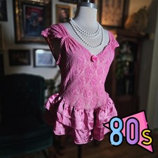 Vintage 80s Lily of France Pink Lace Ruffle Babydoll Lingerie Sleep Dress Large