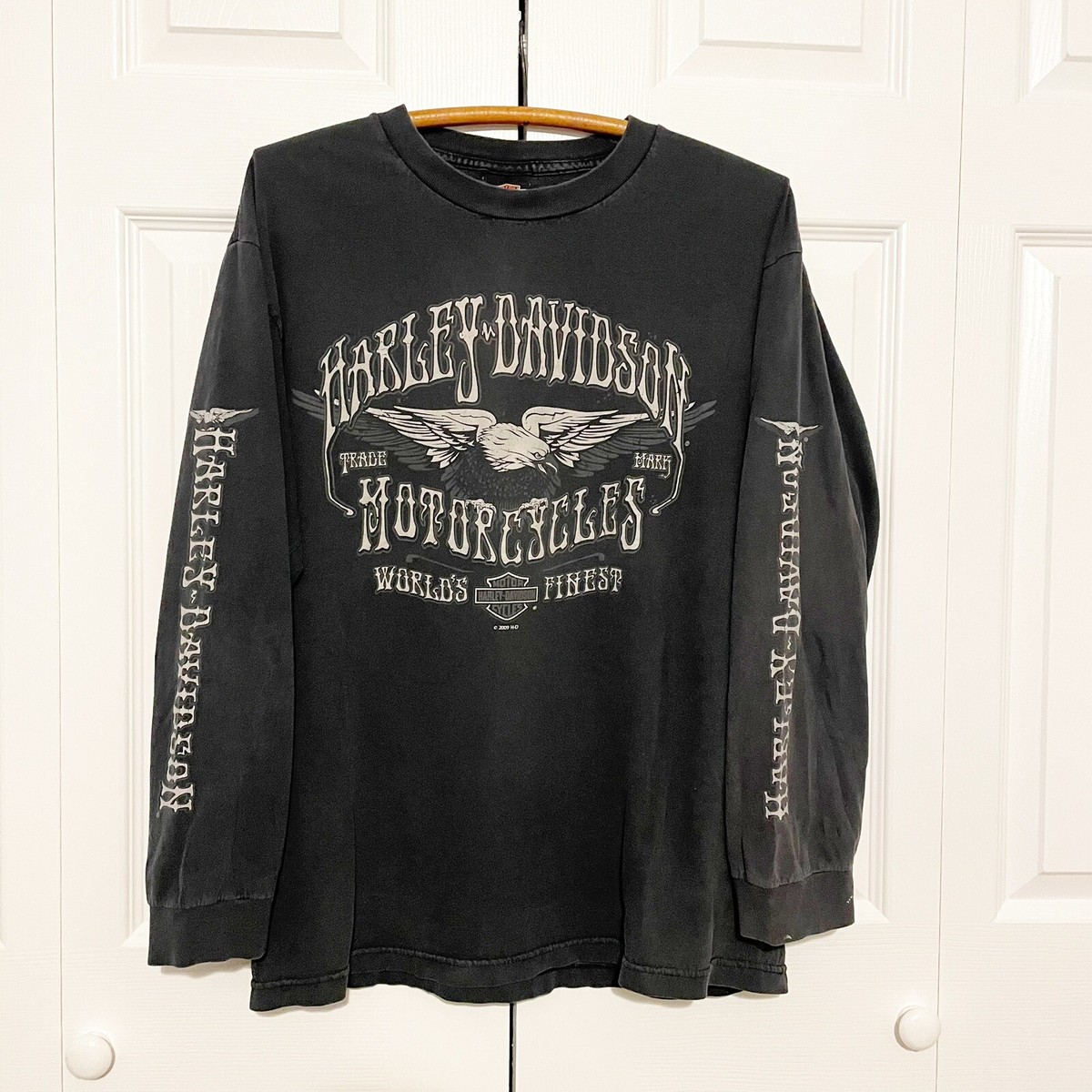 USA古着 HARLEY-DAVIDSON ロングTシャツ ラスベガス ブラック Harley Davidson Long Sleeve T-Shirt Large Faded Distressed