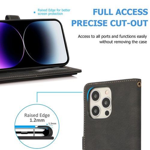 Funda protectora abatible con ranuras para tarjetas de crédito billetera con soporte de cuero con cordón para Apple iPhone - Imagen 10 de 49
