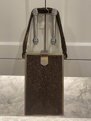 Stunning Vintage Runway Bag Brown Carnival Glass Beads With Coin Purse & Mirror - Picture 2 of 8