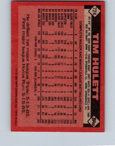 VINTAGE BASEBALL CARD TOPPS 1986 CHICAGO WHITE SOX TIM HULETT NO68 - Picture 2 of 2
