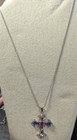 Vintage Fashion gemstone rhinestone cross with silver toned necklace 20 inches — photo 3