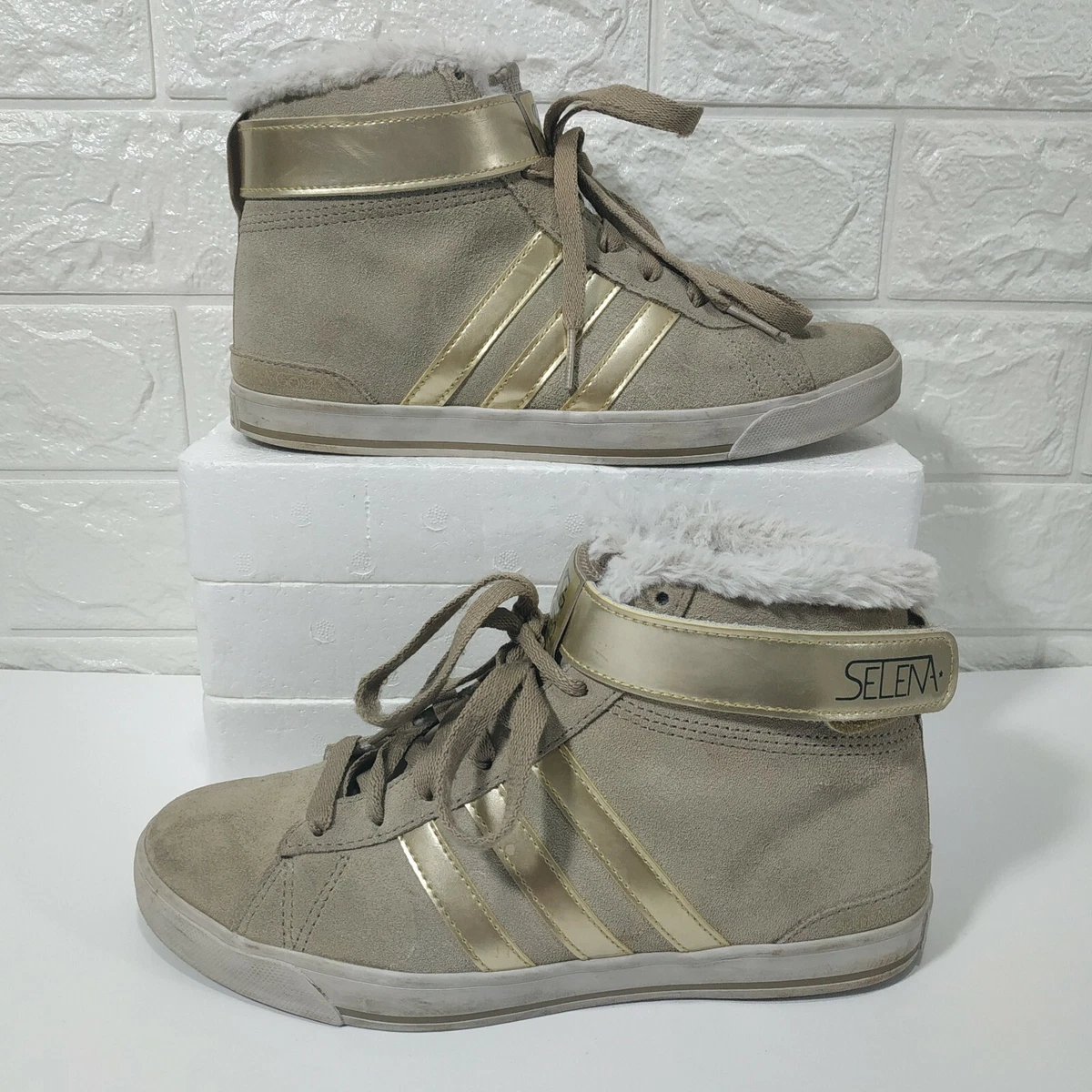 Adidas Neo Gomez Selena Sneakers Sz US 6 37.3 Beige Fur Lining High Top Shoes | eBay