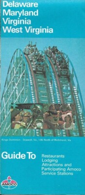 1978 AMOCO OIL Kings Dominion Road Map MARYLAND DELAWARE WEST VIRGINIA Richmond