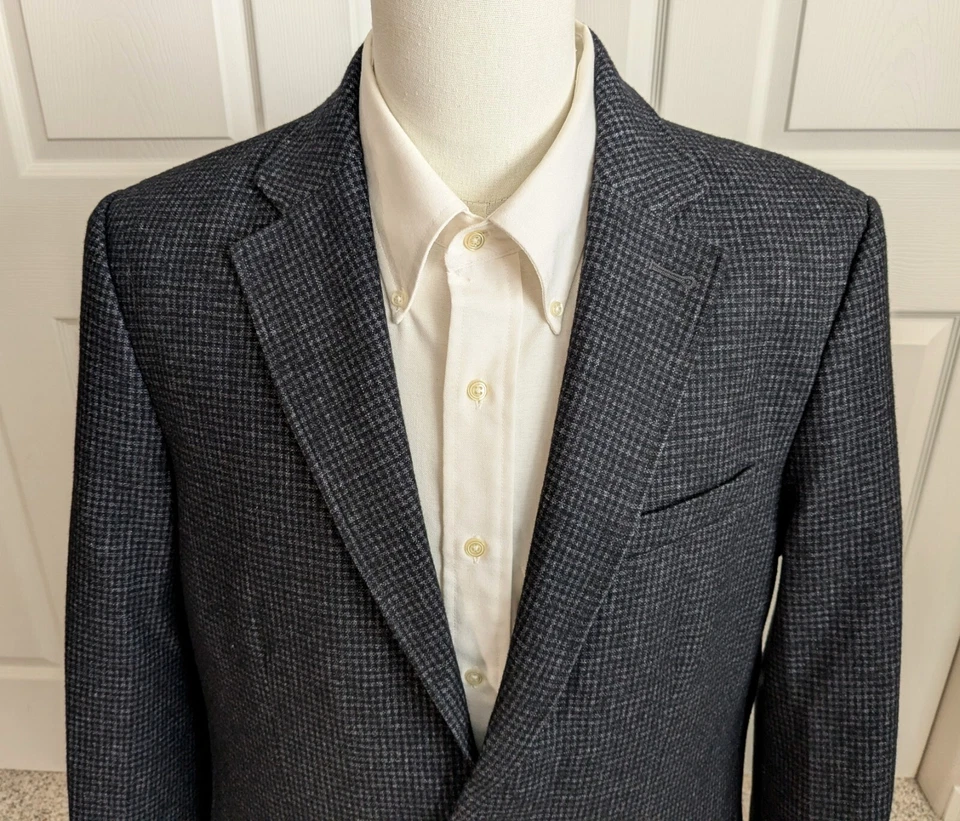 Vintage LL Bean Black Gingham Travel & Outdoor Blazer Jacket Mens 42 Tall *WoW!* - Image 2 of 4