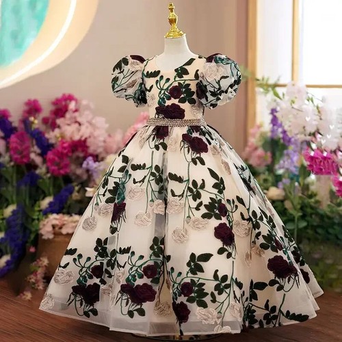 Girl Elegant Luxury Long Evening Gown Mesh Princess Dress Kids Formal Prom Dress - Picture 2 of 11