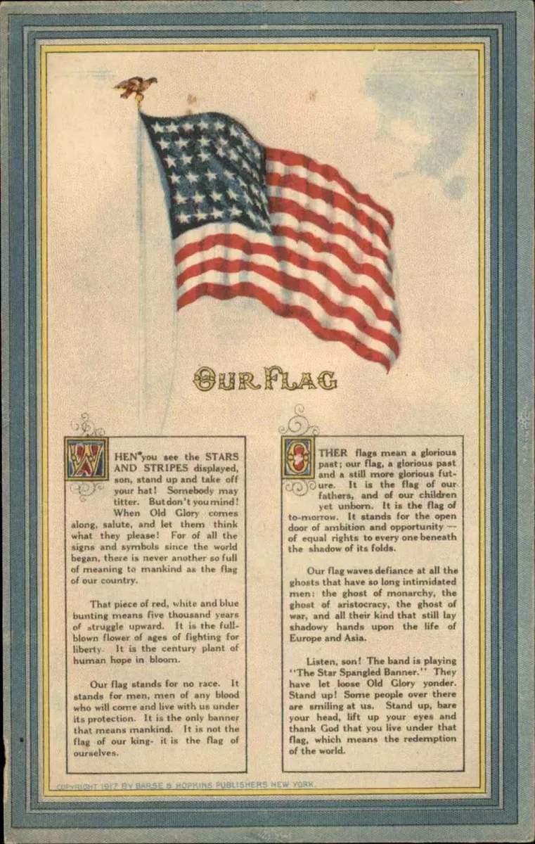 American Flag w Patriotic Text on Meaning c1910 Postcard