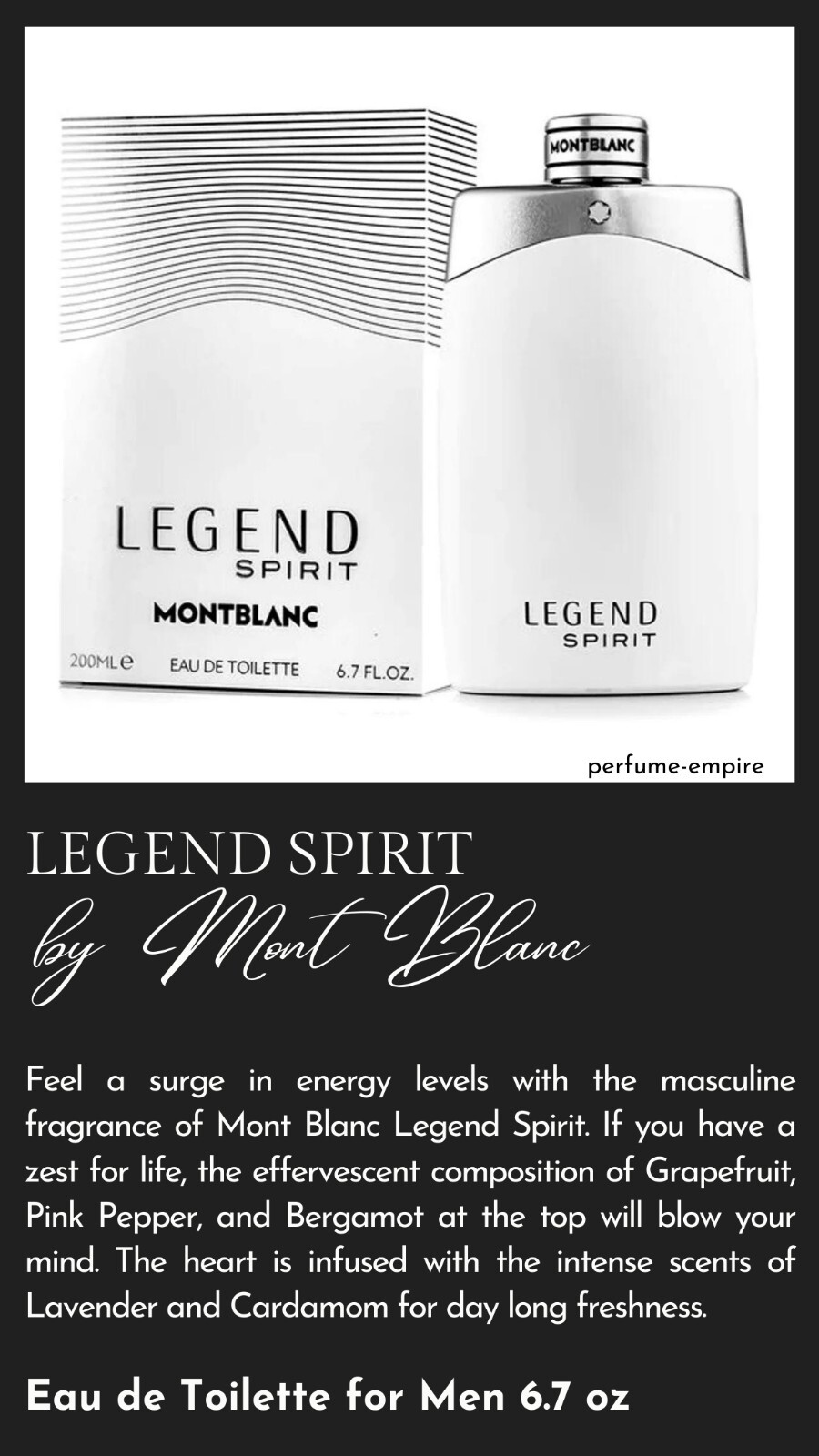 LEGEND SPIRIT by Mont Blanc cologne for men EDT oz New in Box
