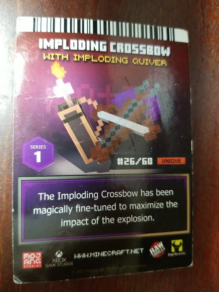 Minecraft Dungeons Arcade Cards Imploding Crossbow #26/60 Unique | eBay