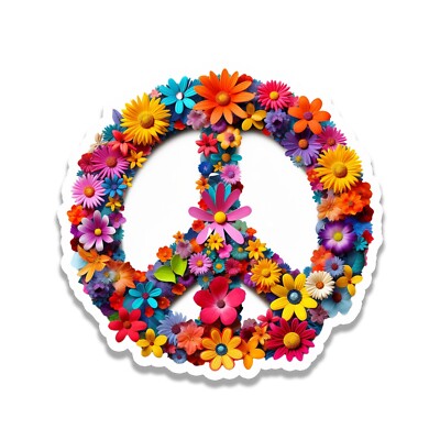 Hippie Bloom Peace Sign Vinyl Sticker for suitcase, laptop, water bottle