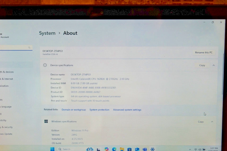 HDD Toshiba C55T-A5123@2.13GHz edição 24H2 WIN 11PRO, 8GB de RAM 500GB - Imagem 2 de 4